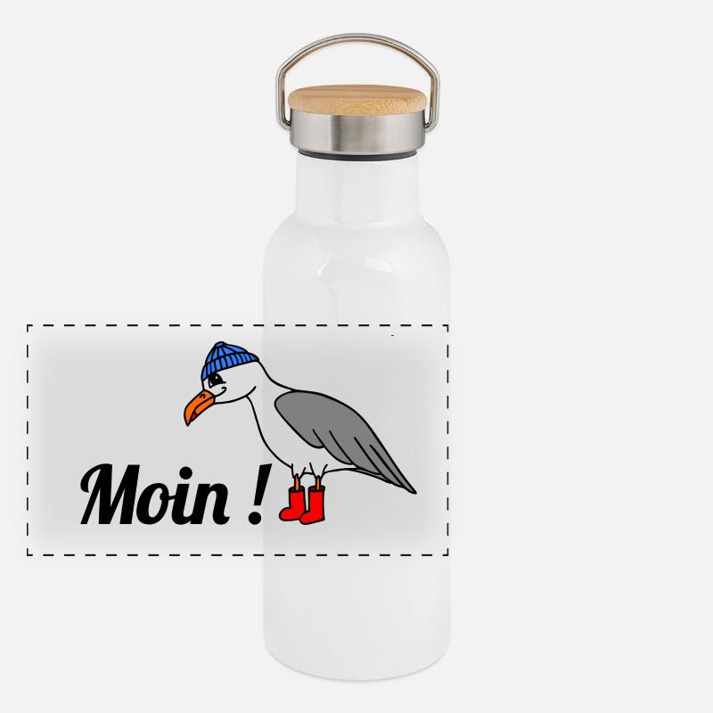 Moin, Möwe Panorama Thermosflasche mit Bambusdeckel