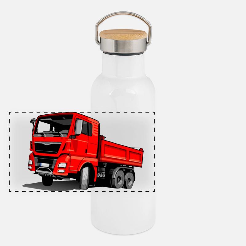 LKW rot Panorama Thermosflasche mit Bambusdeckel