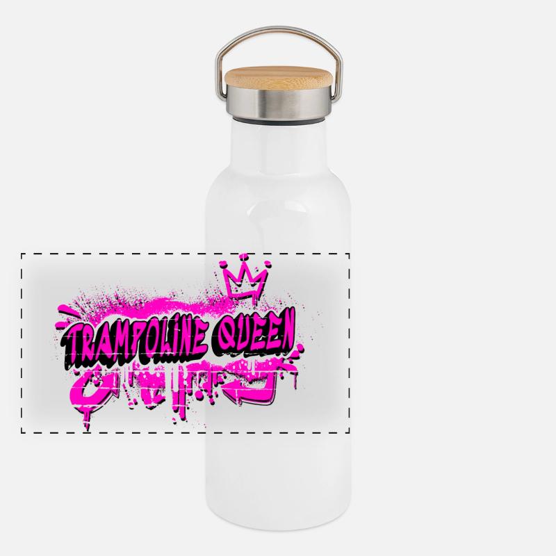 Trampoline Graffiti Queen Design Panorama Thermosflasche mit Bambusdeckel