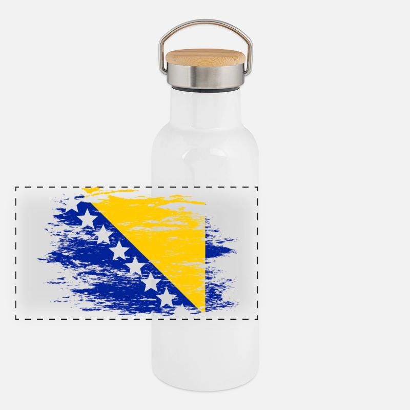 Drapeau bosnien utilisé Gourde isotherme avec bouchon en bambou