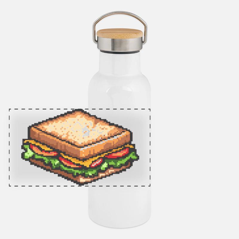 Pixel Sandwich Retro Snack Panorama Thermosflasche mit Bambusdeckel