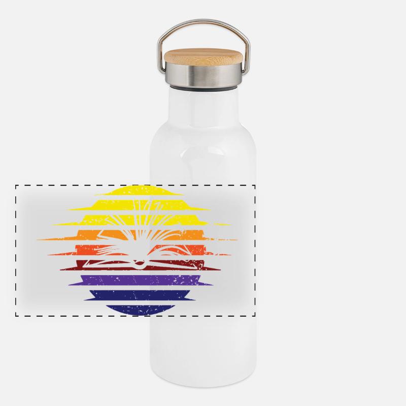 Ruban de soleil arc-en-ciel rétro Gourde isotherme avec bouchon en bambou