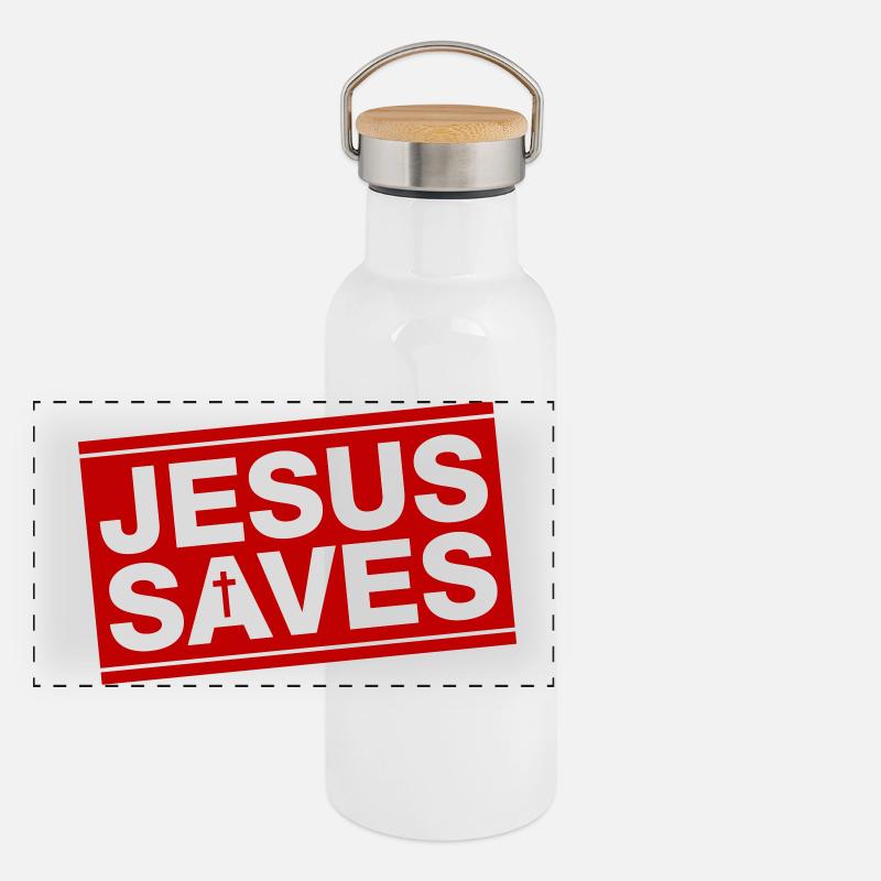 Jesus Rettet Spruch Christlich Panorama Thermosflasche mit Bambusdeckel