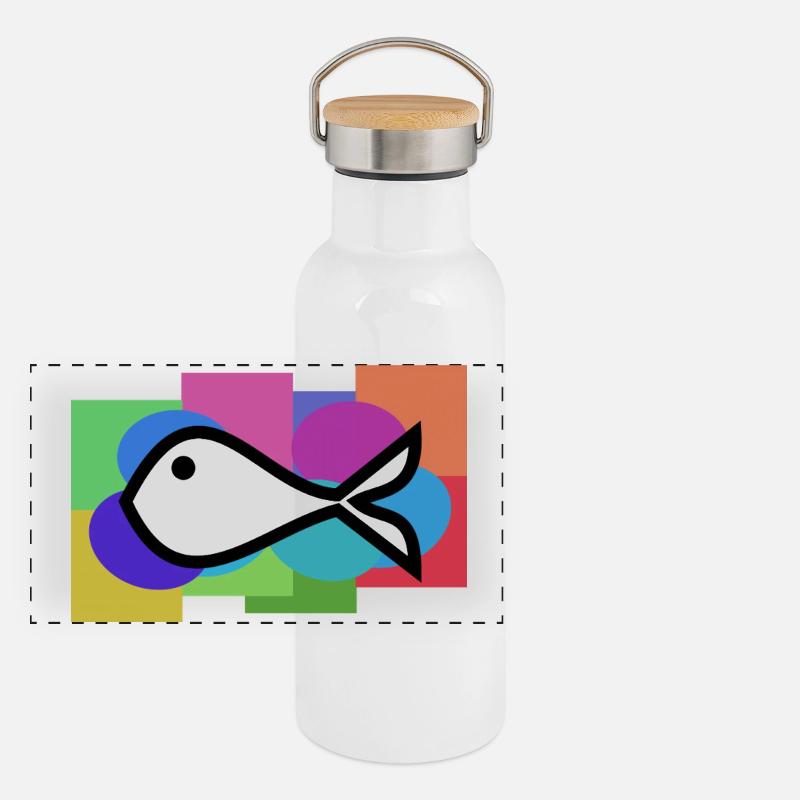 FISCH. GEDÄCHTNIS. SARDINE. APRILSCHERZ. MEER Panorama Thermosflasche mit Bambusdeckel