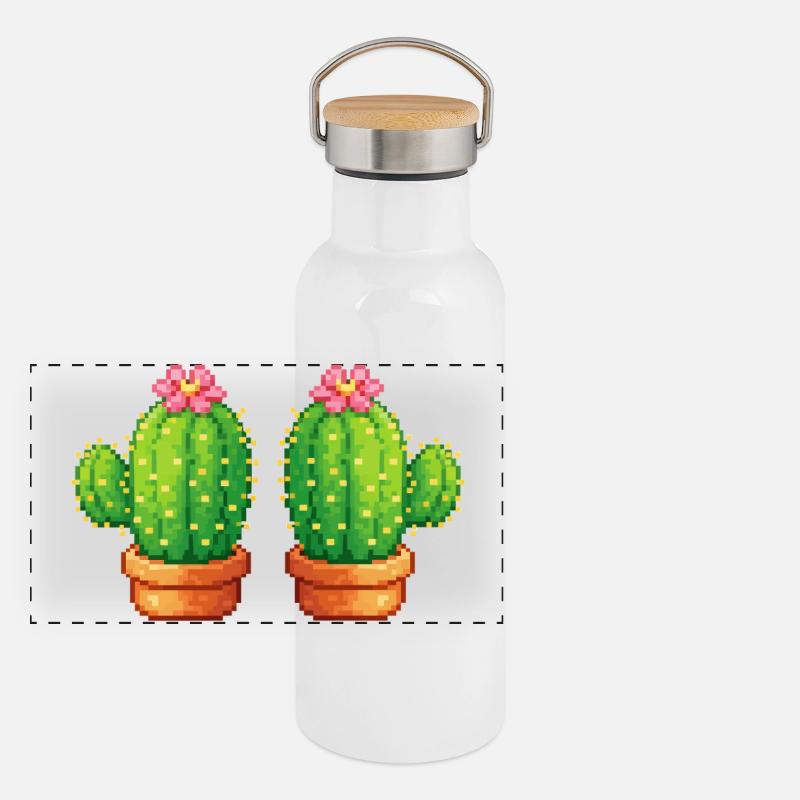 Jumeaux Cactus Pixel dans le pot Gourde isotherme avec bouchon en bambou