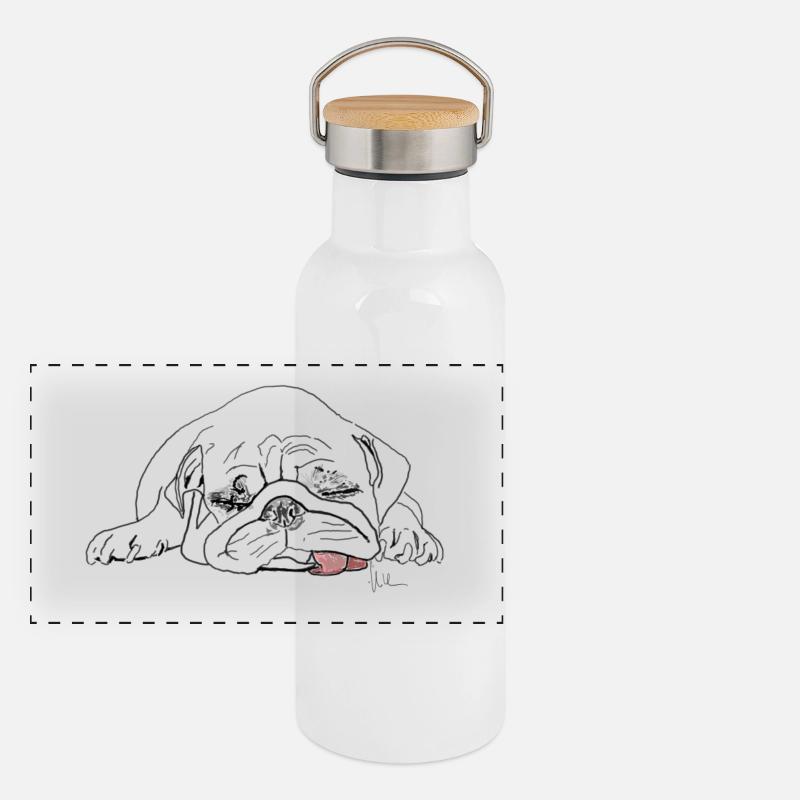 Mops Panorama Thermosflasche mit Bambusdeckel