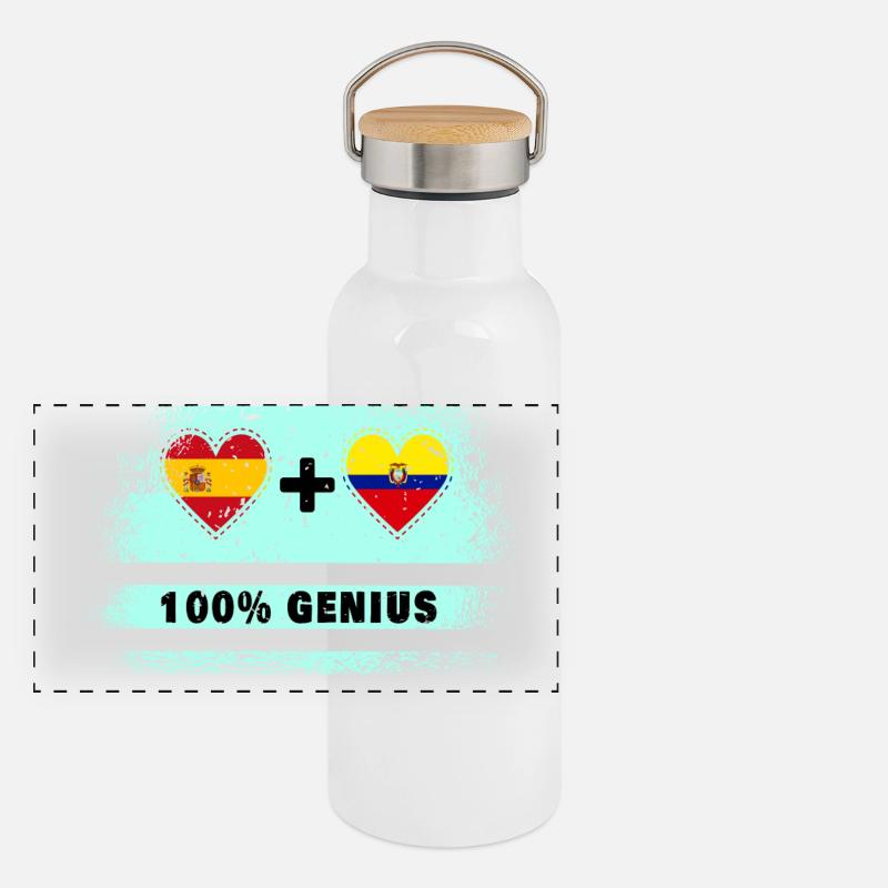 Spain and Ecuador flag 100% genius Panoramic Thermal Bottle with Bamboo Lid