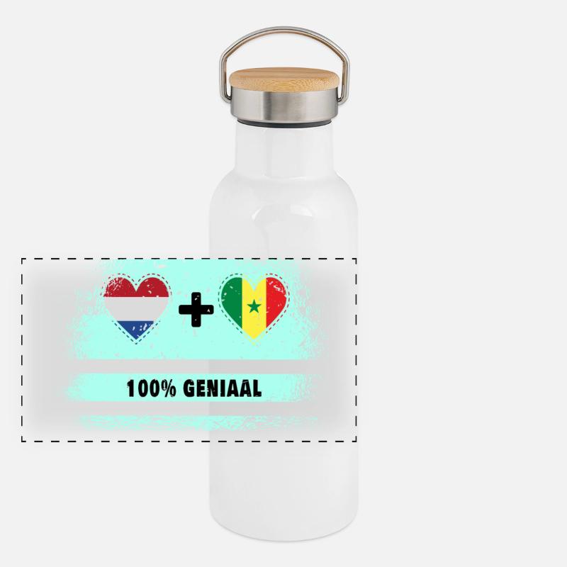 Sénégal et Pays-Bas 100% Genius flag Gourde isotherme avec bouchon en bambou