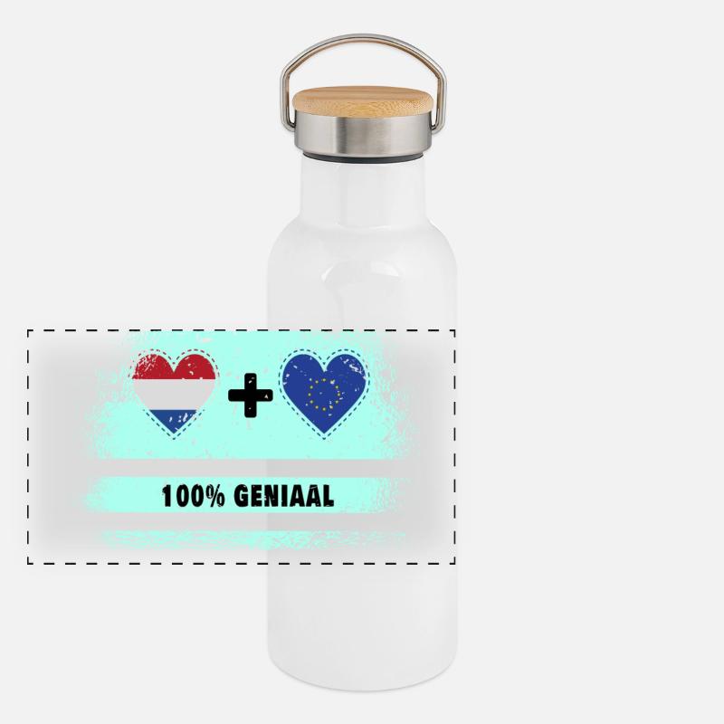 Drapeau 100% Genius de l’Europe et des Pays-Bas Gourde isotherme avec bouchon en bambou