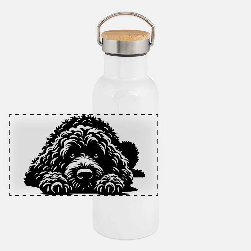 Spanischer Wasserhund Panorama Thermosflasche mit Bambusdeckel