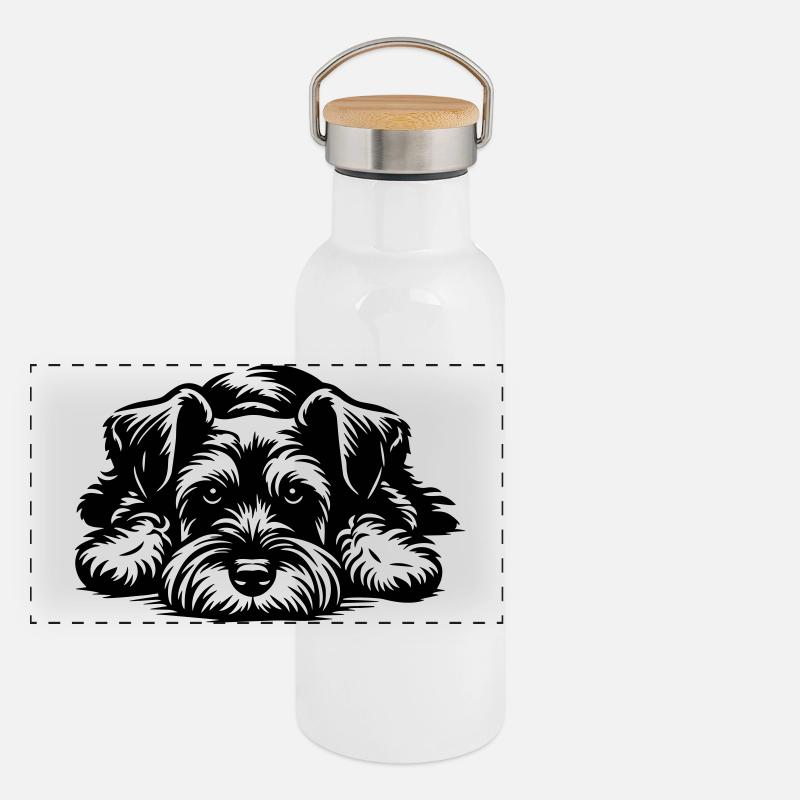 Zwergschnauzer Panorama Thermosflasche mit Bambusdeckel