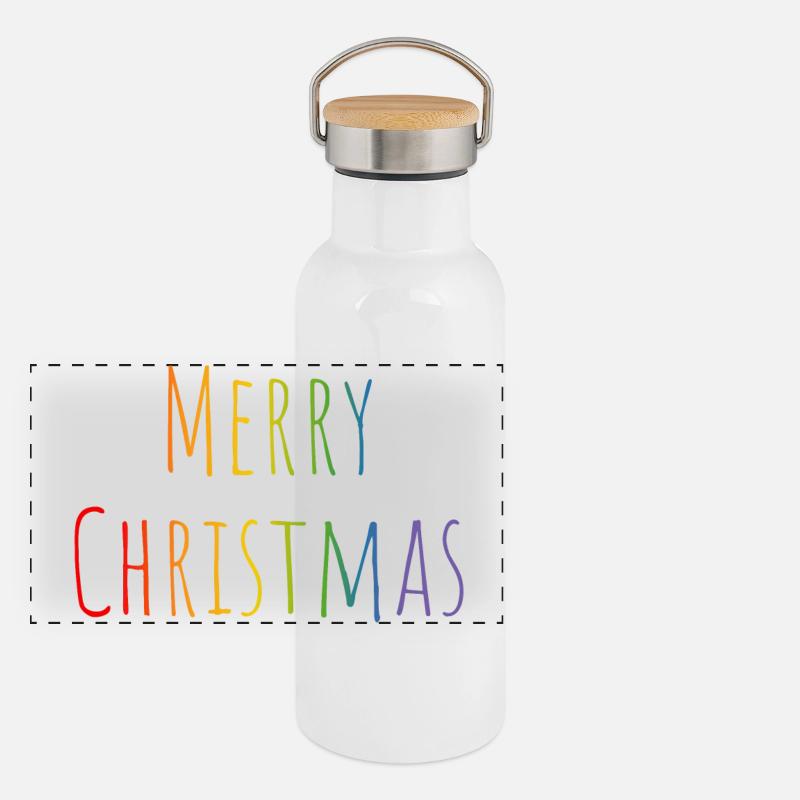 Joyeux Noël arc-en-ciel - Gourde isotherme avec bouchon en bambou - blanc