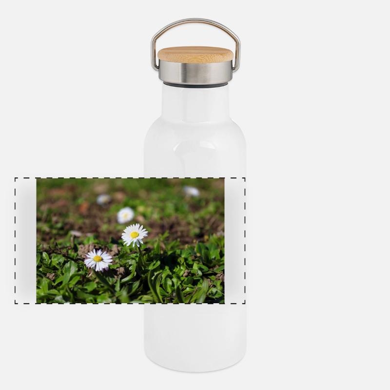 Gänseblümchen Panorama Thermosflasche mit Bambusdeckel