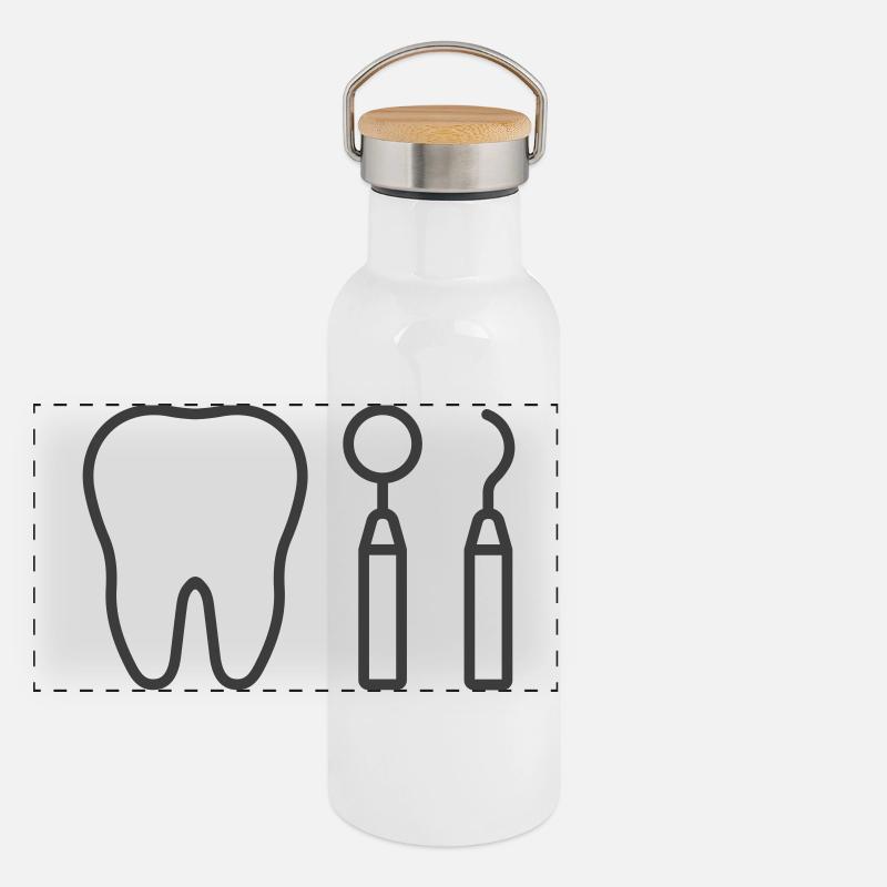 Dental Care Icon – Tooth with Dentist Tools - Panoramic Thermal Bottle with Bamboo Lid - white