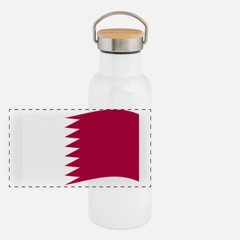 Katar-Flagge Panorama Thermosflasche mit Bambusdeckel