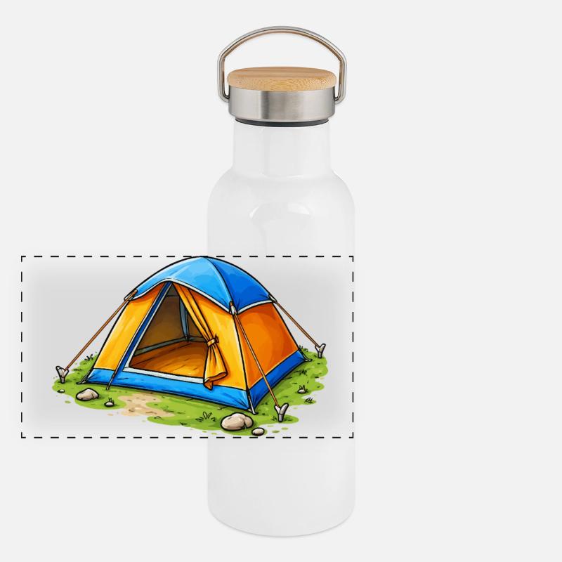 Illustration de bande dessinée de tente de camping Gourde isotherme avec bouchon en bambou