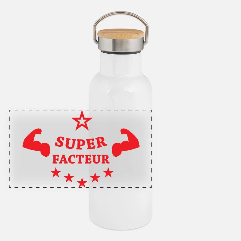 Super Factor Muskelarme Kraft Humor Panorama Thermosflasche mit Bambusdeckel