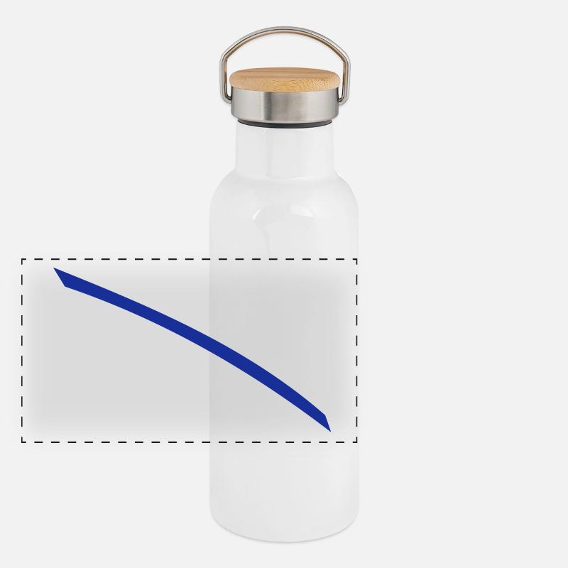 Blaue Linie - Panorama Thermosflasche mit Bambusdeckel - Weiß