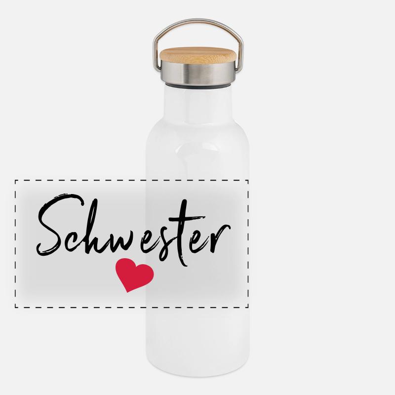 Beste Schwester Herz Schwestern Schwesterherz sis Panorama Thermosflasche mit Bambusdeckel