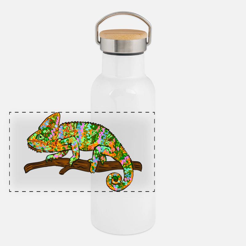 Chamäleon Exotisch Panorama Thermosflasche mit Bambusdeckel