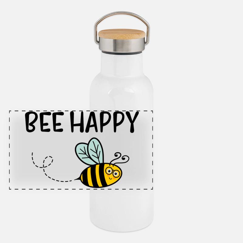 Abeille heureuse Gourde isotherme avec bouchon en bambou