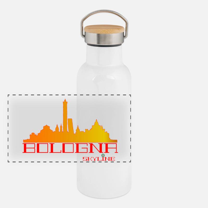 Bologna Skyline Orange Red - Panoramic Thermal Bottle with Bamboo Lid - white