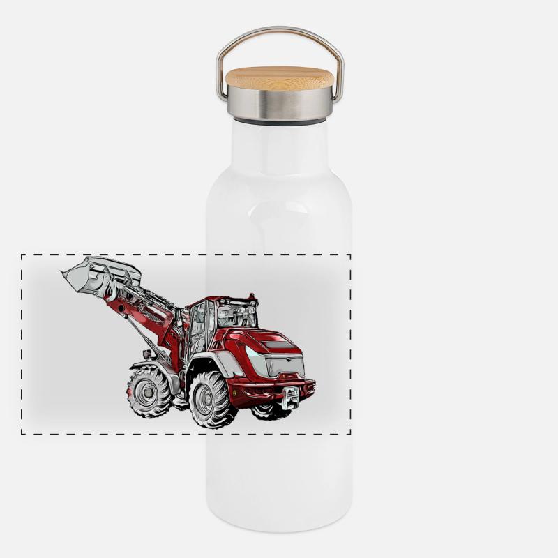 Roter Bagger Industrie Panorama Thermosflasche mit Bambusdeckel