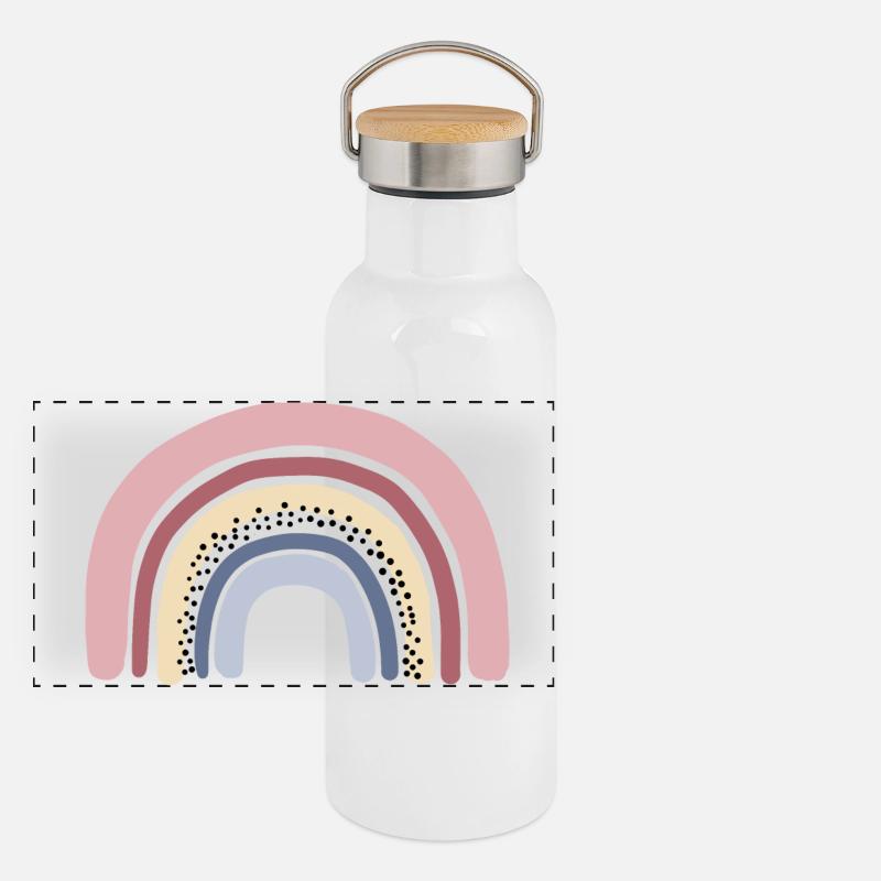 Regenbogen pastel Panorama Thermosflasche mit Bambusdeckel