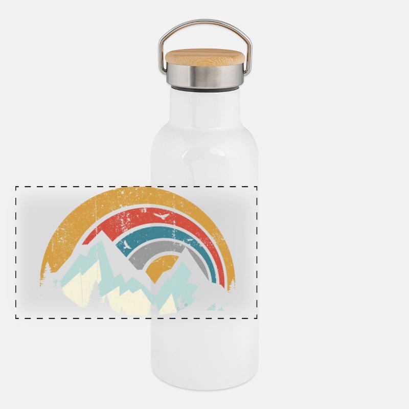 Retro Mountain Sunset Arc Panorama Thermosflasche mit Bambusdeckel