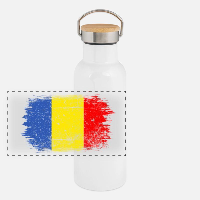 Coup de pinceau Drapeau roumain Gourde isotherme avec bouchon en bambou