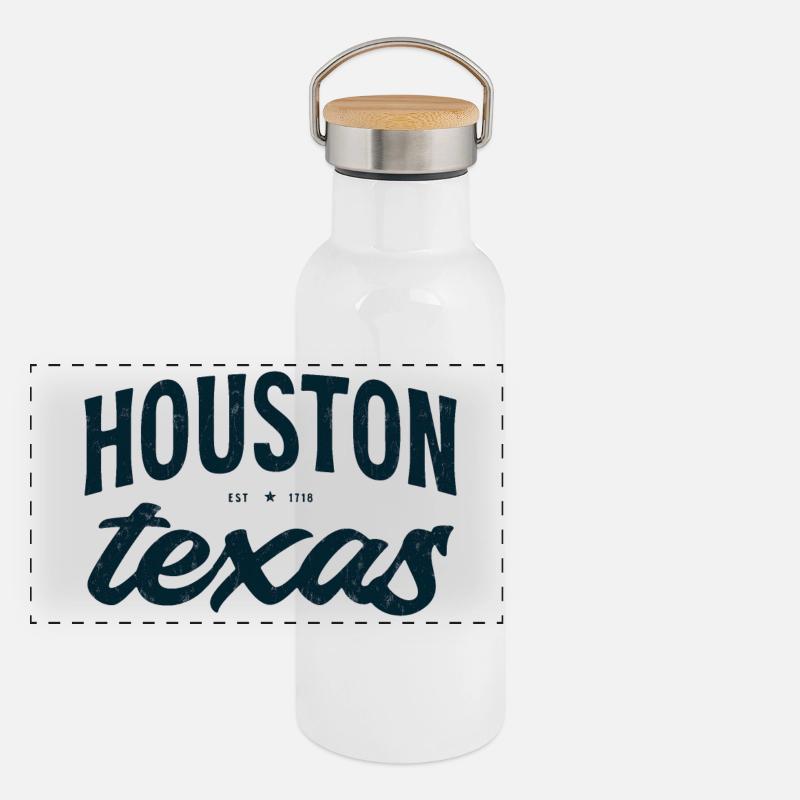 Houston Texas Script Emblem Tee Panorama Thermosflasche mit Bambusdeckel