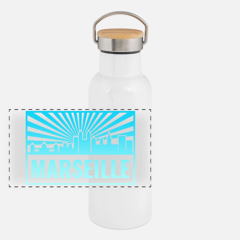Marseille Skyline Sonnenstrahlen Panorama Thermosflasche mit Bambusdeckel