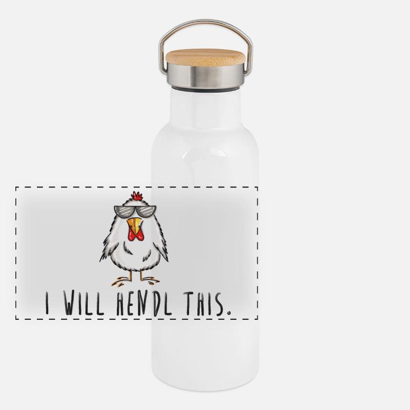 I will hendl this, Geschenk Hühner, Hahn Panorama Thermosflasche mit Bambusdeckel