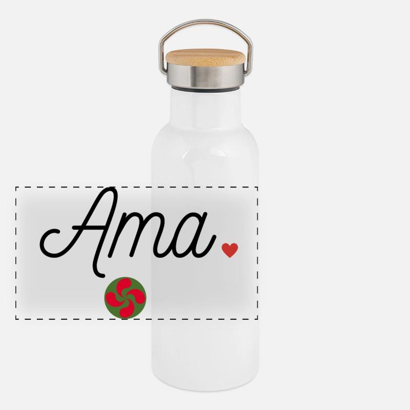 Ama et Lauburu. Maman en Basque Gourde isotherme avec bouchon en bambou
