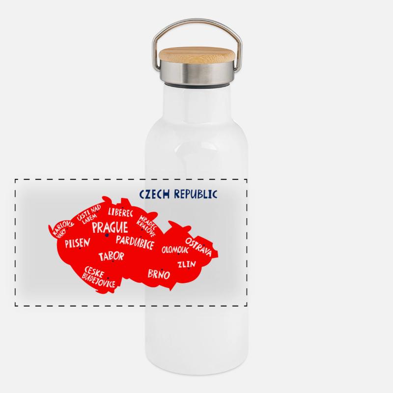 Karte der Tschechischen Republik mit Städten Panorama Thermosflasche mit Bambusdeckel