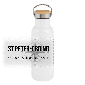 Koordinaten St Peter Ording - Panorama Thermosflasche mit Bambusdeckel - Weiß - Vorne