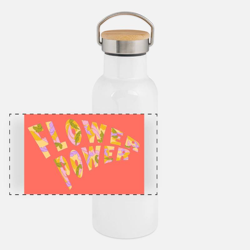 Flower Power Vintage rétro affiche Gourde isotherme avec bouchon en bambou