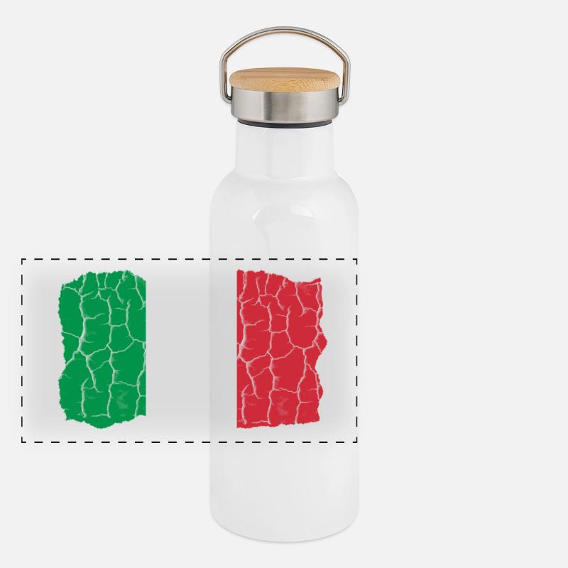 Italy Flag Design Grunge Style Panoramic Thermal Bottle with Bamboo Lid