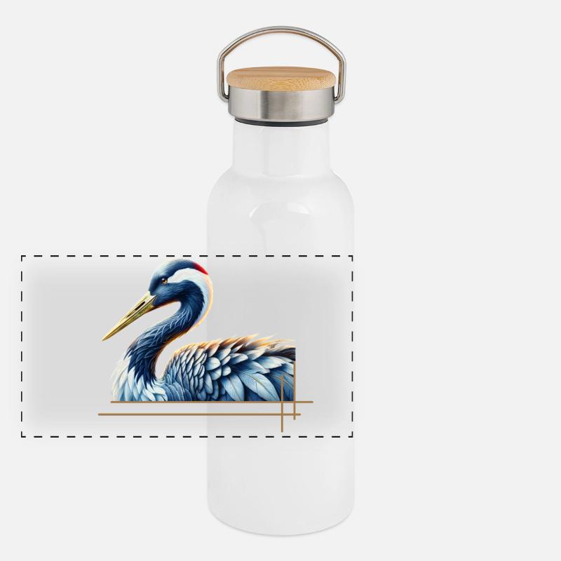 Eleganter Kran Panorama Thermosflasche mit Bambusdeckel