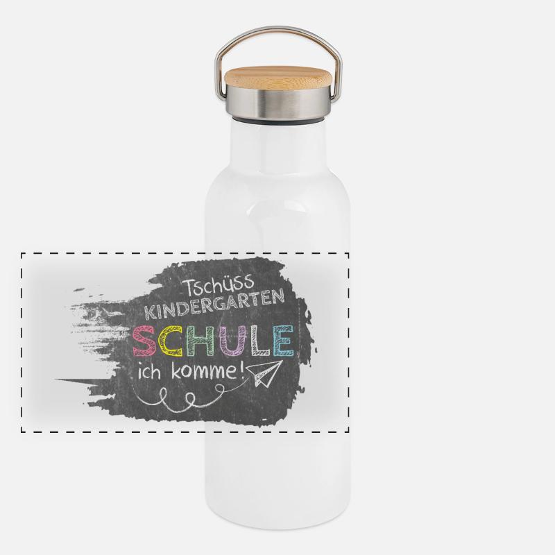 Tschüss Kindergarten - Schule ich komme! Tafel Panorama Thermosflasche mit Bambusdeckel