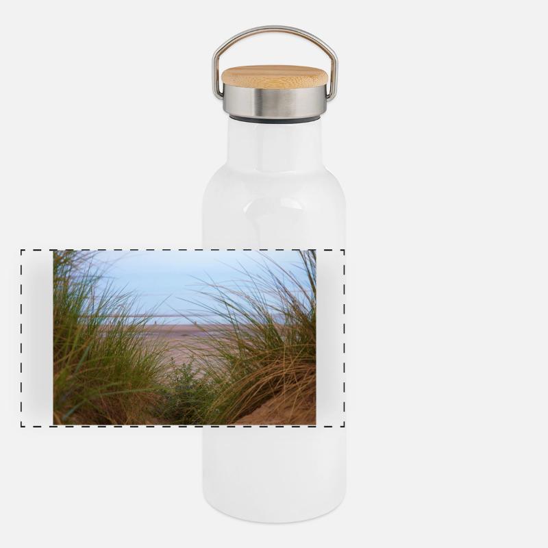 Dünen - Panorama Thermosflasche mit Bambusdeckel - Weiß