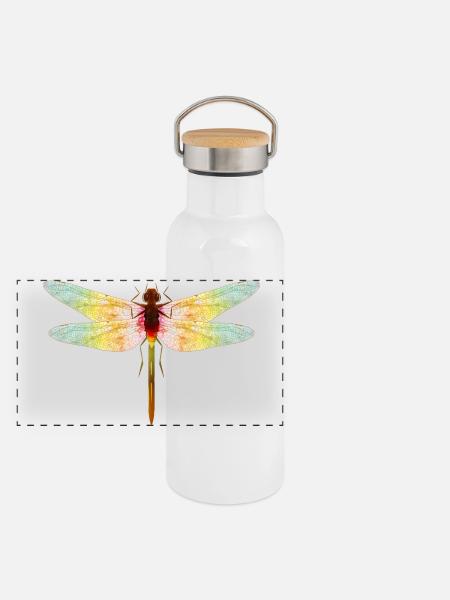 Schillernde Libelle – Filigranes Insektenmotiv - Panorama Thermosflasche mit Bambusdeckel - Weiß - Vorne