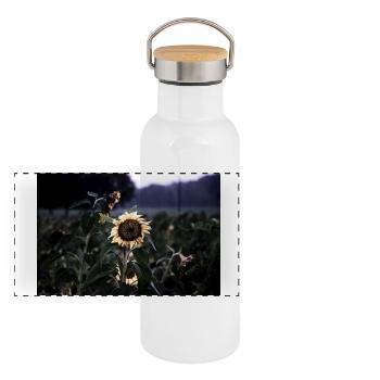 Echoes of the sun - sunflower - Panoramic Thermal Bottle with Bamboo Lid - white - Front