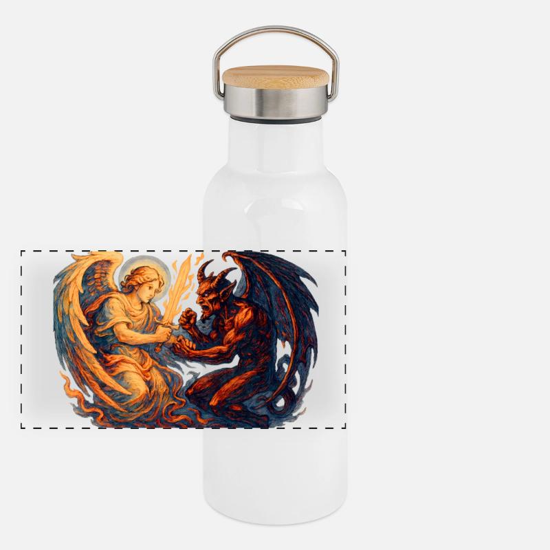 Archange céleste vs Bête infernale Gourde isotherme avec bouchon en bambou