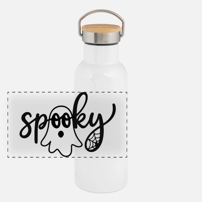 Spooky Ghost – Lustiger Halloween Geist  Panorama Thermosflasche mit Bambusdeckel