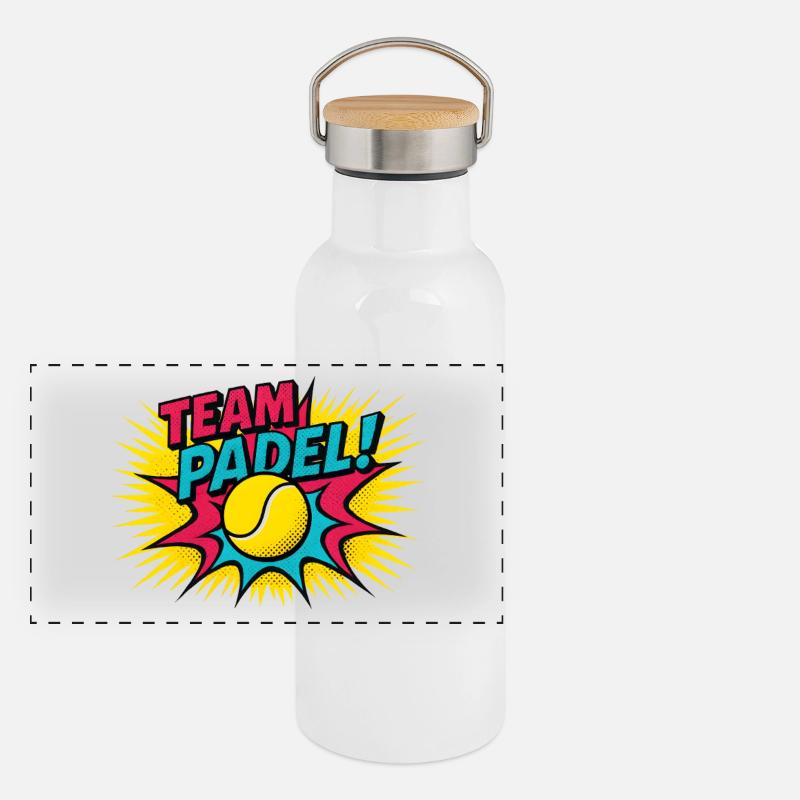 Padel Pop Art Explosion Team Panorama Thermosflasche mit Bambusdeckel