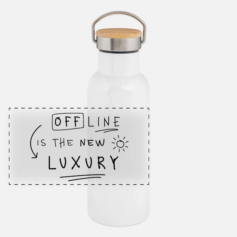 Offline is the New Luxury Statement Spruch Trend Panorama Thermosflasche mit Bambusdeckel