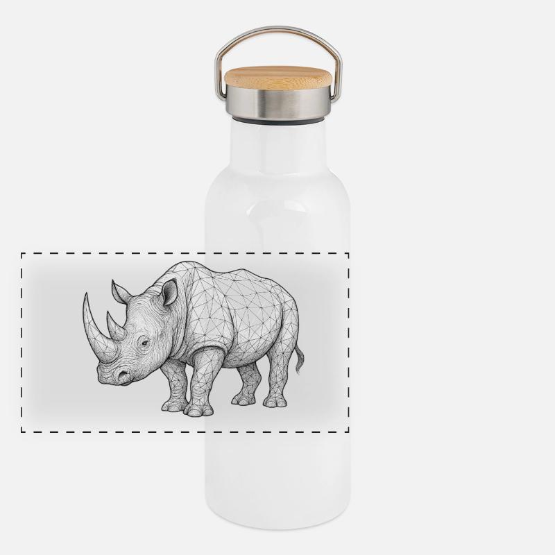 Nashorn Wireframe Muster Panorama Thermosflasche mit Bambusdeckel