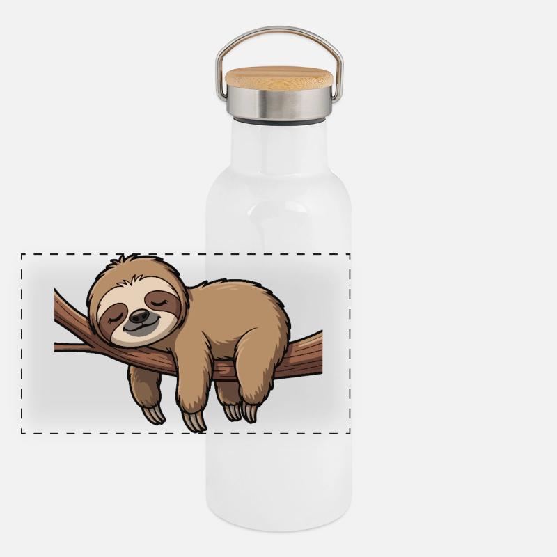 Schlafendes Faultier auf Ast Panorama Thermosflasche mit Bambusdeckel