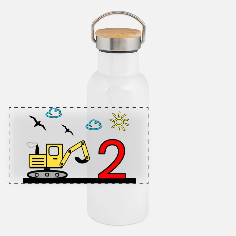 Bagger Panorama Thermosflasche mit Bambusdeckel